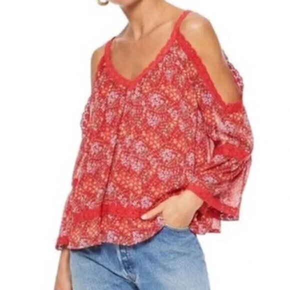 Rebecca Minkoff Deneuve Blouse Small Floral Cold Shoulder - Picture 1 of 9